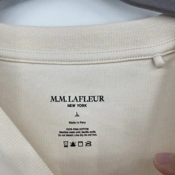 M.M. LAFLEUR Crew Neck Ivory Shirt Size Large Pima Cotton - Picture 5 of 10